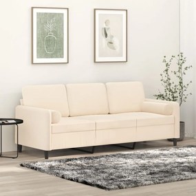vidaXL Sofá 3 lugares c/ almofadas/almofadões 180 cm veludo creme