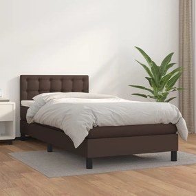 vidaXL Cama com molas/colchão 90x190 cm couro artificial castanho