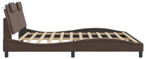Estrutura cama c/ cabeceira 200x200cm couro artificial castanho