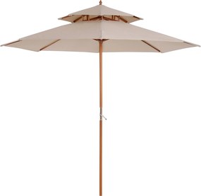 Outsunny Guarda-sol em Madeira Reto 2 Coberturas Poliéster 180 g/m² dia. 2,7 x 2,6H m bege | Aosom Portugal