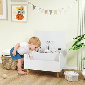 Baú para brinquedos infantis 60 x 40 x 43 cm, baú de arrumação infantil, tampa rebatível e compartimento aberto, branco