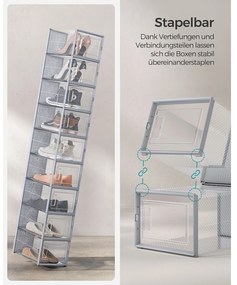 Conjunto de 18 caixas de sapatos até ao tamanho 46 Transparente + cinzento