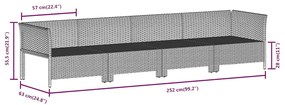 4 pcs conjunto lounge de jardim c/ almofadões vime PE cinzento