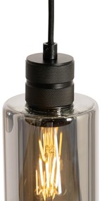 Candeeiro suspenso moderno preto com vidro fumê 3 luzes - Stavelot Moderno