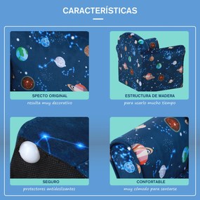 HOMCOM Poltrona para Crianças acima de 3 Anos com Desenhos de Planetas Estrutura de Madeira e Estofado em Flanela 50x39x44 cm Azul