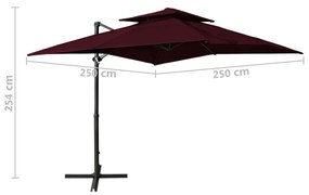 Guarda-sol cantilever com toldo duplo 250x250 cm bordô