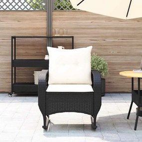 Cadeira de baloiço para jardim com almofadões vime PE preto