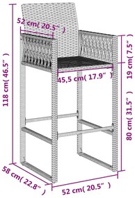 Bancos de bar para jardim 2 pcs vime PE preto