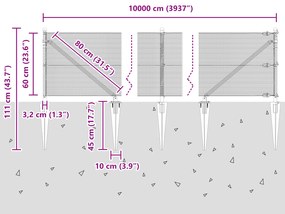 Cerca de Arame Soldado com 13 Estacas de Ancoragem 0.6x100 m Aço Galva