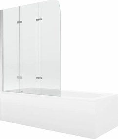 Mexen Vega banheira retangular 150 x 70 cm com revestimento e paravento de 3 painéis 120 cm, transparente, cromado
