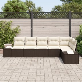 Conjunto de Sofá de Jardim de 6 peças com Almofadas Castanho Rattan PE