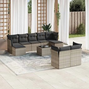 10 pcs conjunto sofás de jardim c/ almofadões vime PE cinzento