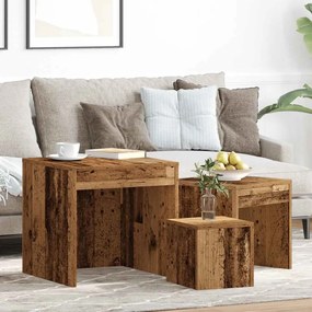 vidaXL Mesas de encastrar 3 pcs derivados de madeira madeira velha