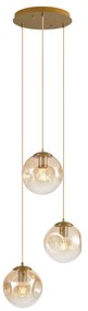 Candeeiro de Suspensão Art Déco Latão com Vidro Âmbar 3-Luzes - Douglass Art Deco
