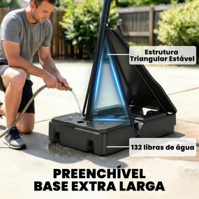 Tabela de Basquetebol para Exterior Ajustável de 245-305 cm com Rodas Base Preenchível e Sistema de Retorno Preto