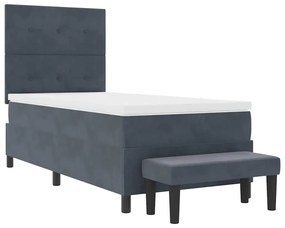 Cama Box Spring com Colchão e Banco Cinza Escuro 90x200 cm Veludo