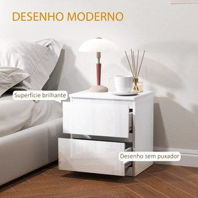 Mesa de Cabeceira Moderna Mesa de Cabeceira com 2 Gavetas Mesa de Cabeceira para Dormitório 40x34x45 cm Branco Brilhante