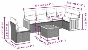 7 pcs conjunto de sofás p/ jardim c/ almofadões vime PE preto