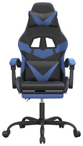 Cadeira gaming c/ apoio para pés couro artificial preto e azul