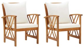 310267 vidaXL Cadeiras de jardim c/ almofadões 2 pcs madeira acácia maciça