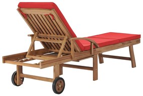 Espreguiçadeiras c/ almofadões 2 pcs teca maciça vermelho