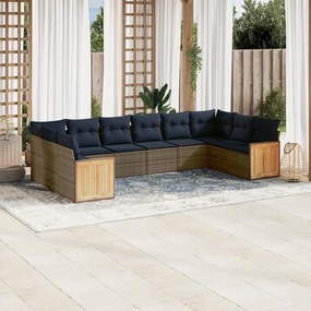 vidaXL 10 pcs conjunto sofás p/ jardim c/ almofadões vime PE cinzento