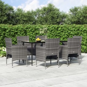 vidaXL 7 pcs conjunto de jantar p/ jardim c/ almofadões cinza e preto