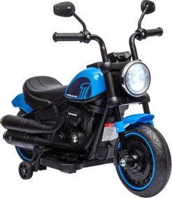 HOMCOM Motocicleta Elétrica para Crianças de 18-36 Meses com Bateria 6V Farol e Rodas Auxiliares Removíveis 76x42x57 cm Azul | Aosom Portugal