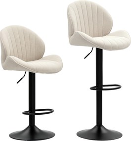 HOMCOM Conjunto de 2 Bancos de Bar Giratórios com Altura Ajustável 62-83 cm, Revestidos em Chenille, com Encosto e Apoio para os Pés, Bege | Aosom Portugal