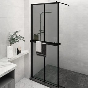vidaXL Divisória chuveiro c/prateleira 80x195 vidro/alumínio ESG preto