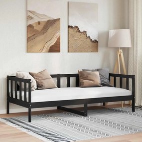 vidaXL Sofá-cama 90x200 cm madeira de pinho maciça preto