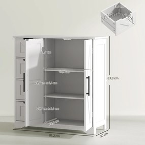 Móvel de cozinha, sala, casa banho, móvel de arrumação 81,2 x 30 x 83,8 cm, com 4 gavetas e 1 armário, para espaços reduzidos, branco