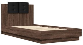 Estrutura cama cabeceira/luzes LED 75x190 cm carvalho castanho