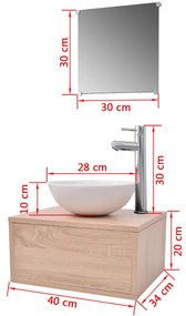Conjunto móveis casa de banho 4 pcs com bacia e torneira, bege