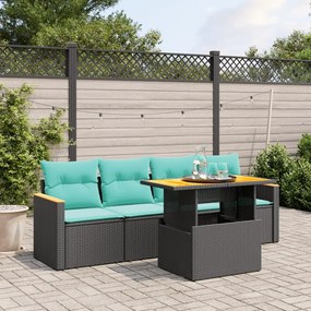 vidaXL 5 pcs conjunto de sofás p/ jardim c/ almofadões vime PE preto