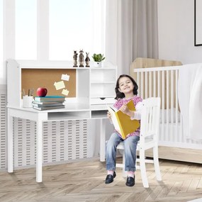 Conjunto de secretária e cadeira para crianças com Gavetas e Estantes Branco