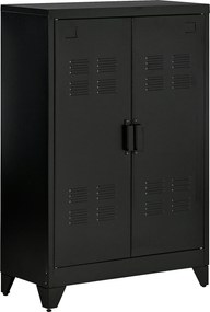 HOMCOM Armário de Metal de Armazenamento com Dupla Porta 2 Prateleiras com Altura Ajustável Armário para Escritório 75x33x110cm Preto | Aosom Portugal