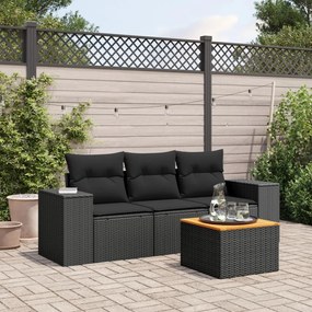 4 pcs conjunto de sofás para jardim c/ almofadões vime PE preto