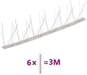 vidaXL Conjunto 6 picos pássaros e pombos 5 filas 3 m aço inoxidável