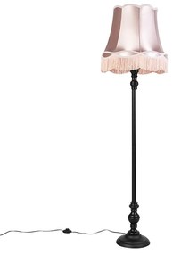 Candeeiro de pé preto com abajur cor-de-rosa - Classico Clássico / Antigo