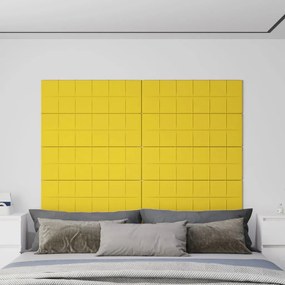 vidaXL Painel de parede 12 pcs 90x30 cm tecido 3,24 m² amarelo-claro