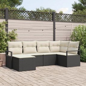 Conjunto de Sofá de Jardim vidaXL de 6 Peças com Almofadas Preto Vime PE