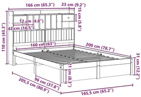 Cama com estante sem colchão 160x200 cm pinho maciço