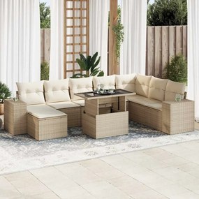 vidaXL 9 pcs conjunto de sofás p/ jardim com almofadões vime PE bege