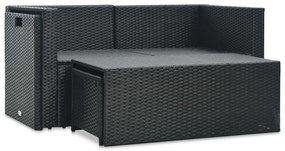 6 pcs conjunto lounge de jardim c/ almofadões vime PE preto