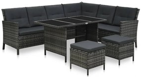 4 pcs conjunto lounge de jardim c/ almofadões vime PE cinzento
