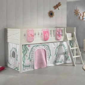 Conjunto cama alta Infantil SCOTT + cortina de brincar BIRDY + 3 bolsos de arrumação Branca