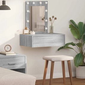 Mesa de Maquilhagem Suspensa com Luzes LED Cinza Sonoma
