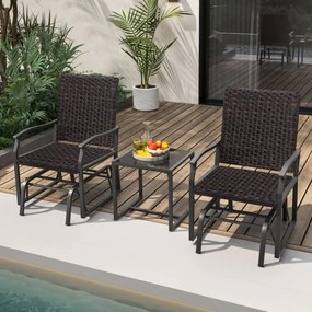 Conjunto de móveis baloiço jardim de vime de 3 peças com mesa de café de vidro temperado assento de vime assento de vime estrutura metálica móveis de