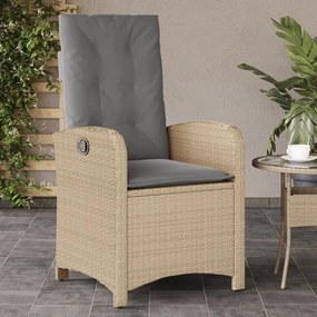 vidaXL Cadeira jardim reclinável com almofadões vime PE bege misturado